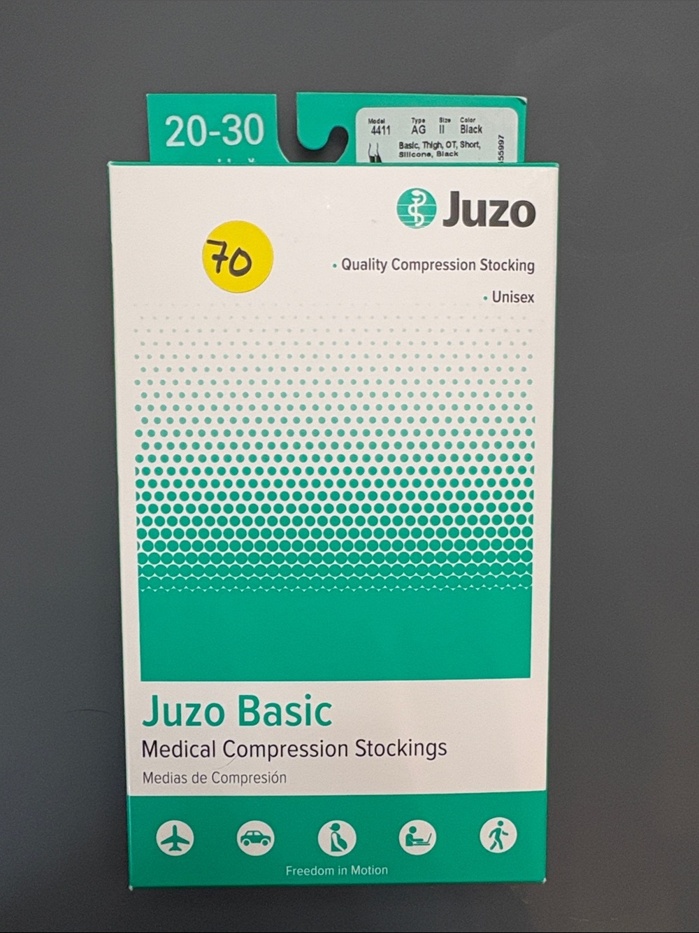 Juzo Medical Compression Stockings - Thigh High, Open Toe, Blk. 20-30 mmHg. Sz 2